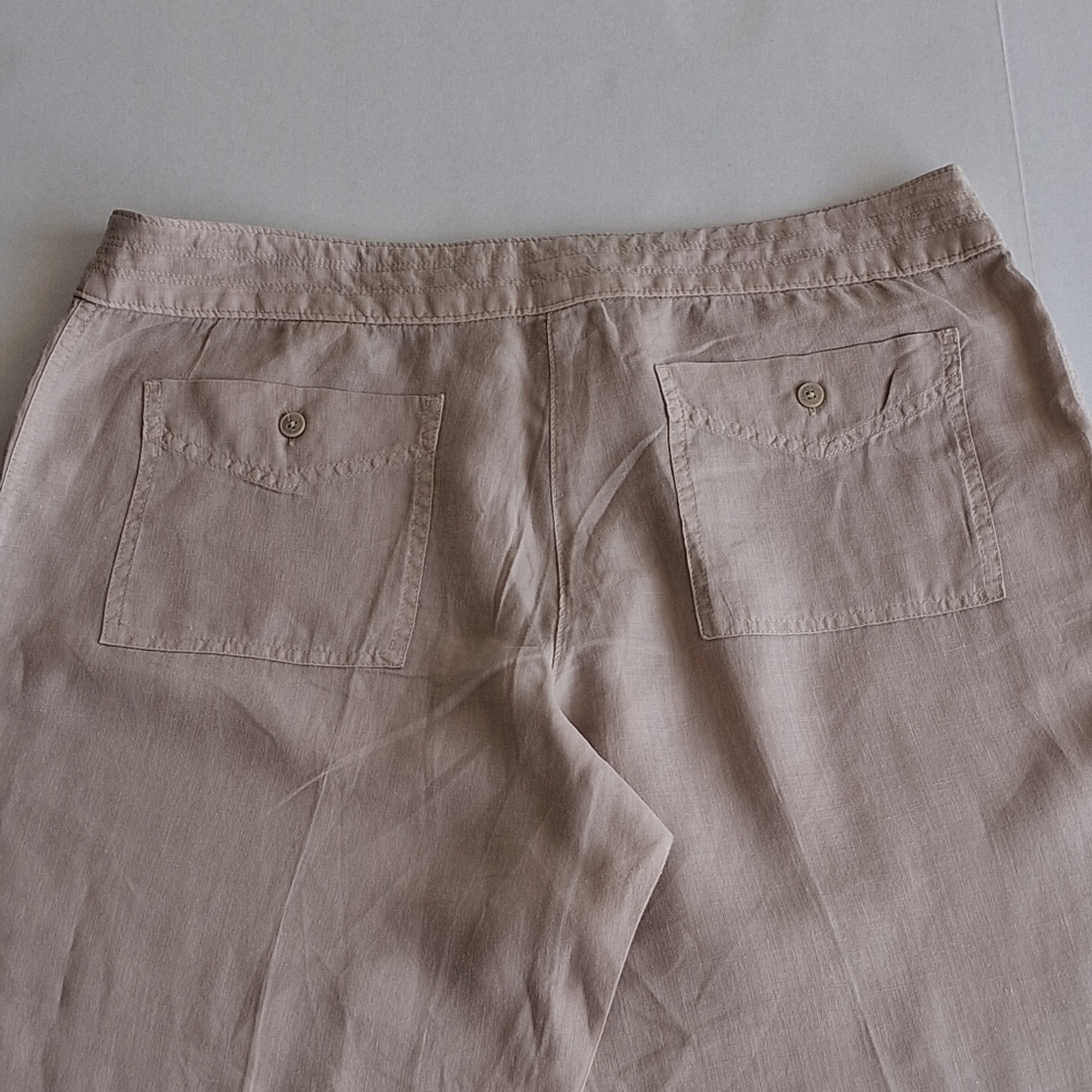 Light Beige Women's Linen Blend Wide Leg Pants - Picture 5 of 14